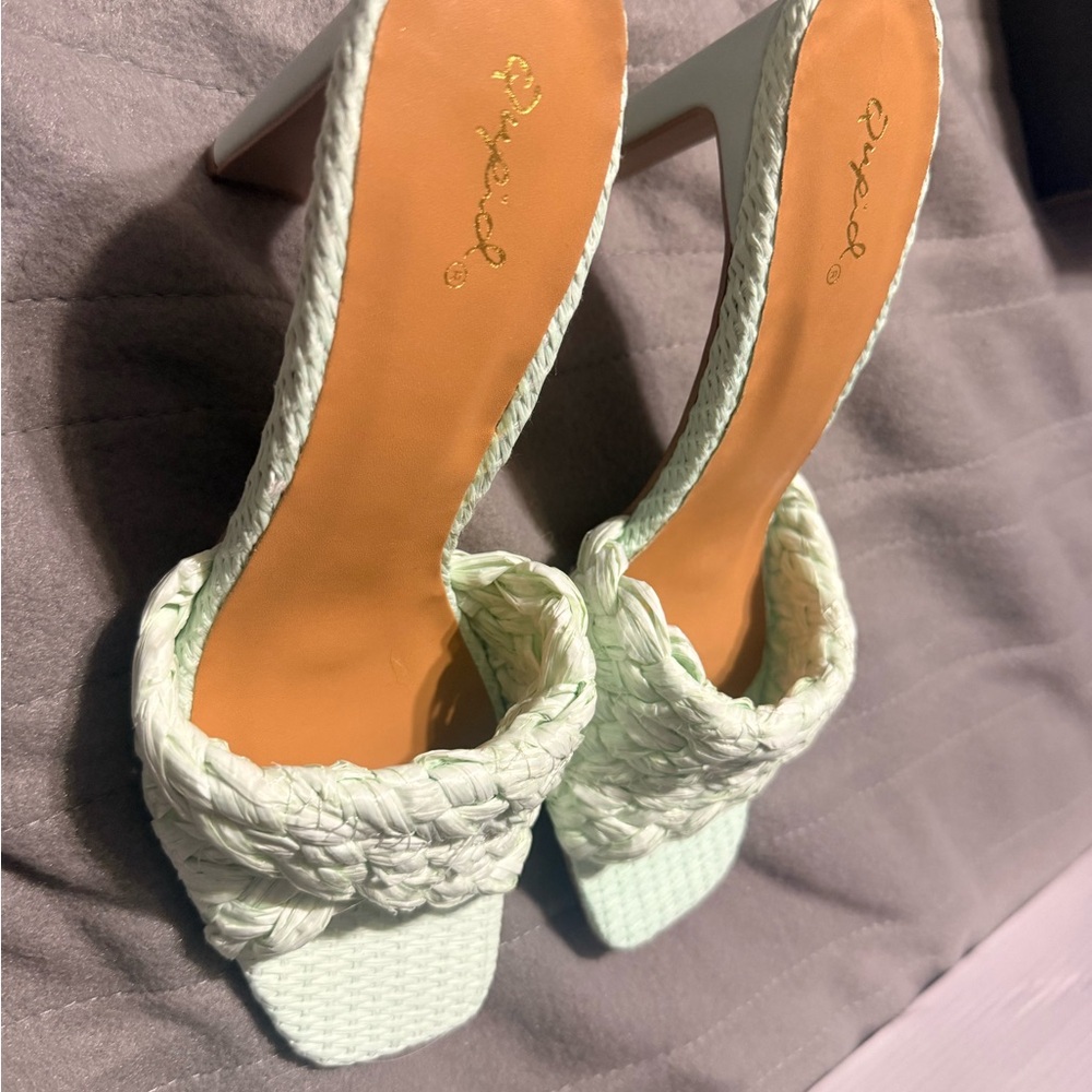 Elegant Mint Green Woven Heels